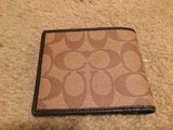 Genuine Coach Men's Heritage Signature Double Billfold Wallet Khaki & Brown