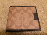 Genuine Coach Men's Heritage Signature Double Billfold Wallet Khaki & Brown